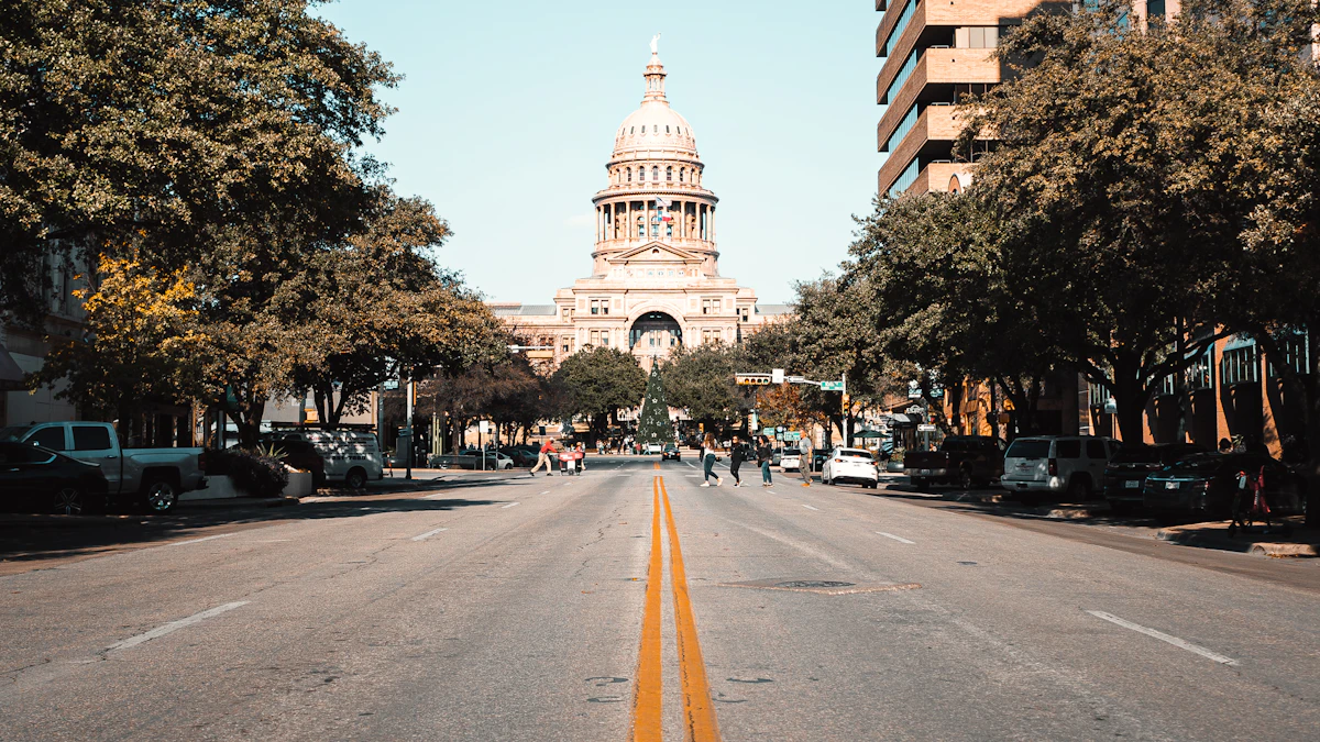The Texas State Capitol seen from Congress Avenue in Austin